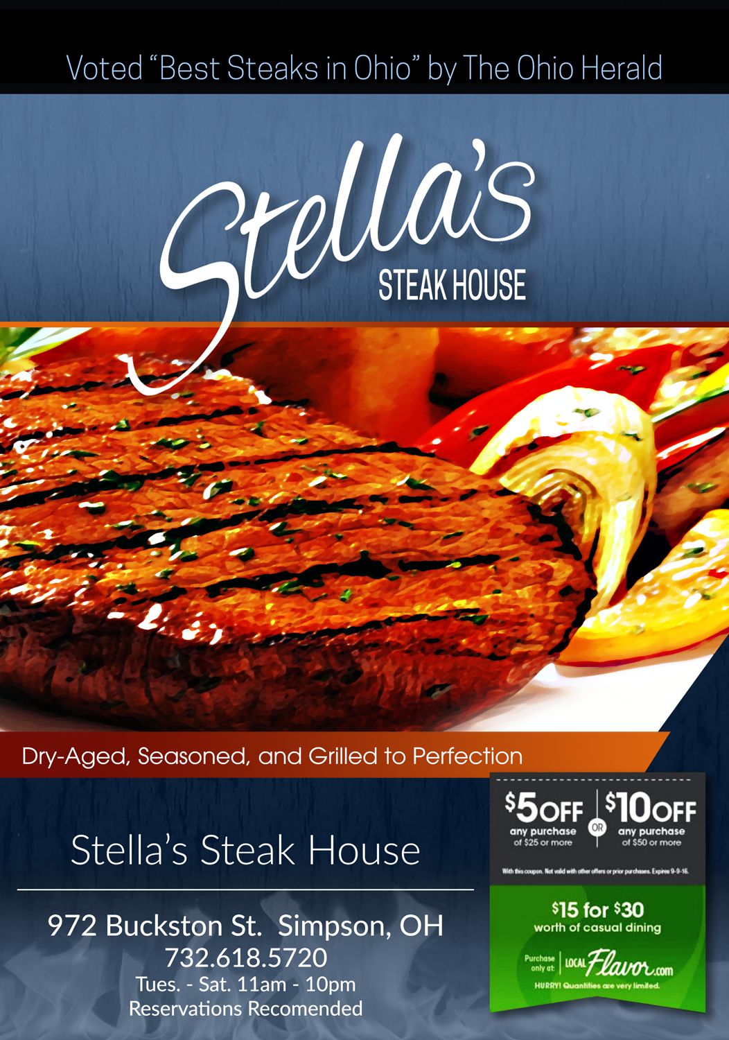 Stella’s Steak House Steakhouse advertising design concept by OptGraphics